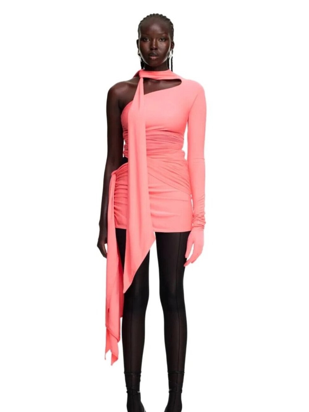 Mugler H&M Knot Detail One Shoulder Pink Dress